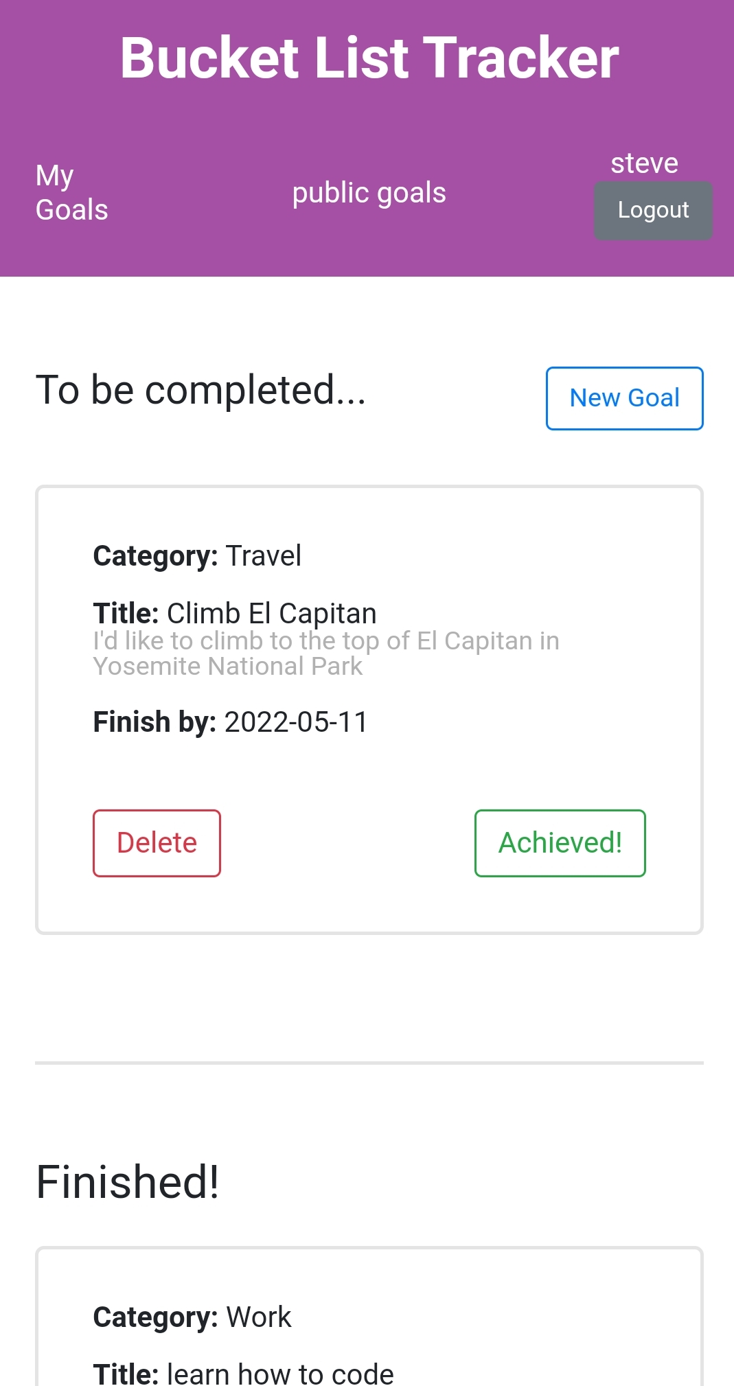 bucket list screenshot